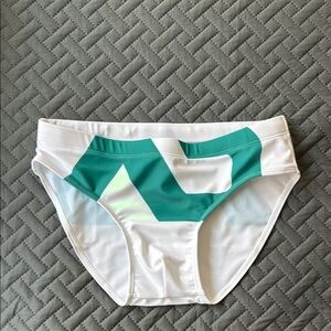 Men’s AD White and Teal Swim Briefs size small